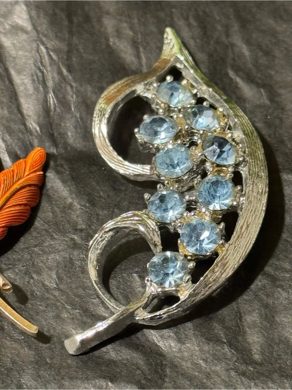 Orange Leaf Brooch and Silver-tone blue rhinestone-Women's Fashion Accessory